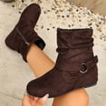 thumbnail image 2 of SAWOBUUN Women's Slouchy Ankle Boots Faux Suede Round Toe Flat Sole Zipper Buckle Strap Non Slip Comfort Casual Winter Booties, 2 of 9