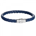 thumbnail image 1 of Men's Leather Bracelet with Stainless Steel Slip Lock Closure （Blue）, 1 of 3