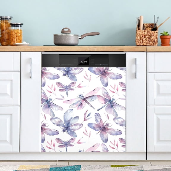 Dishwasher Magnet Cover Magnetic Fridge Door Cover Home Kitchen Decor Dragonflies and Leaf 23"x 26"