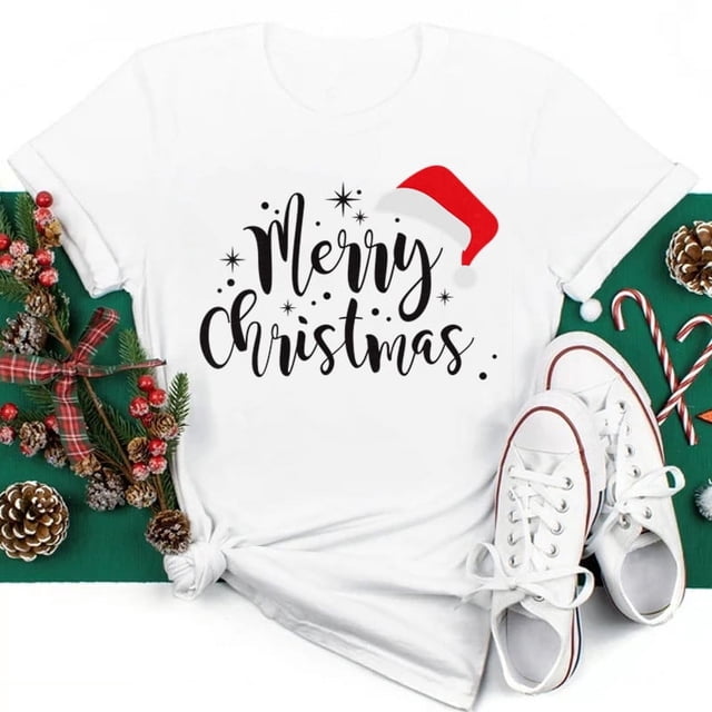 Ropa Kawaii de Feliz Navidad para mujer, camisa con estampado de patas de perro, camisetas negras de manga corta para mujer, camiseta de Navidad para mujer 2023