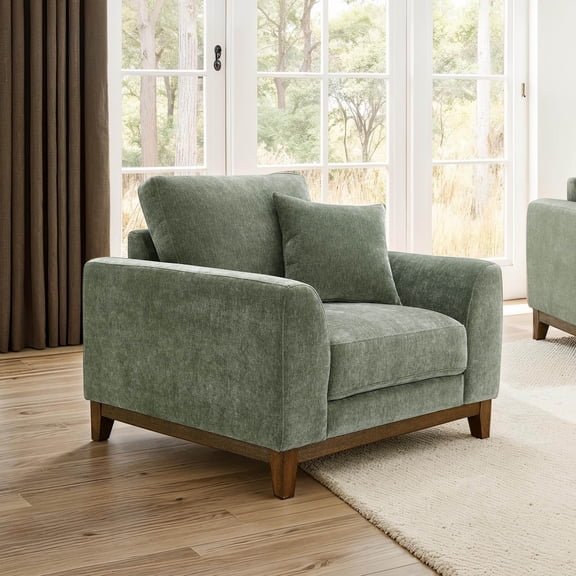 Furniture of America Nora Mid-Century Modern Chenille Track Arm Accent Chair with Pillows, Olive Green