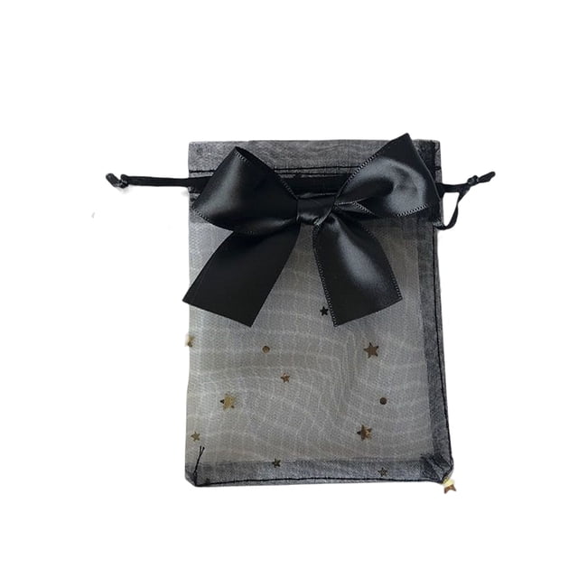 Kearding 30 Uds bolsa de tul transparente exquisita bolsa con cordón joyería Bowknot caramelo bolsillo joyería embalaje cinta boda Kits de decoración para fiestas negro 15*20cm