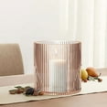 thumbnail image 3 of ZYLER- Ribbed Glass Hurricane Candle Holder 3In Pillar Candles Indoor Outdoor New, 3 of 4