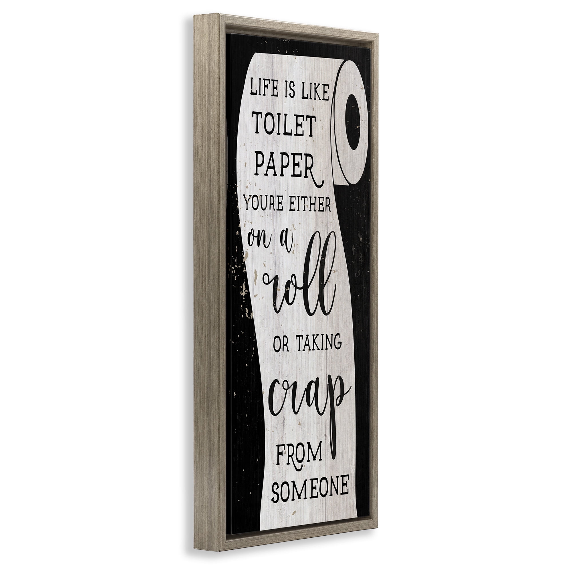 Stupell Industries Like Toilet Paper Funny Bathroom Typography Painting Brown Floater Framed Canvas Art Print Wall Art, 15 x 31