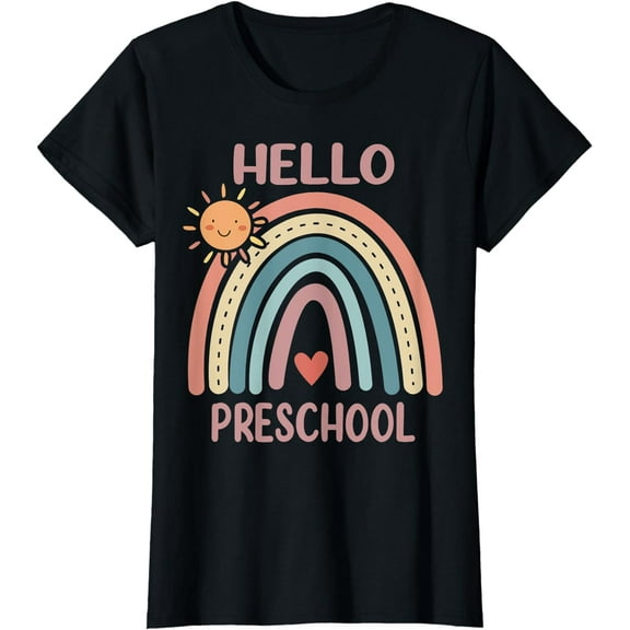 Boho Rainbow Heart For Teachers Women Hello Preschool T-Shirt