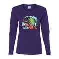 thumbnail image 2 of Cute Rainbow Neon Doberman Dog Lover Womens Graphic Long Sleeve T-Shirt, Purple, Small, 2 of 3
