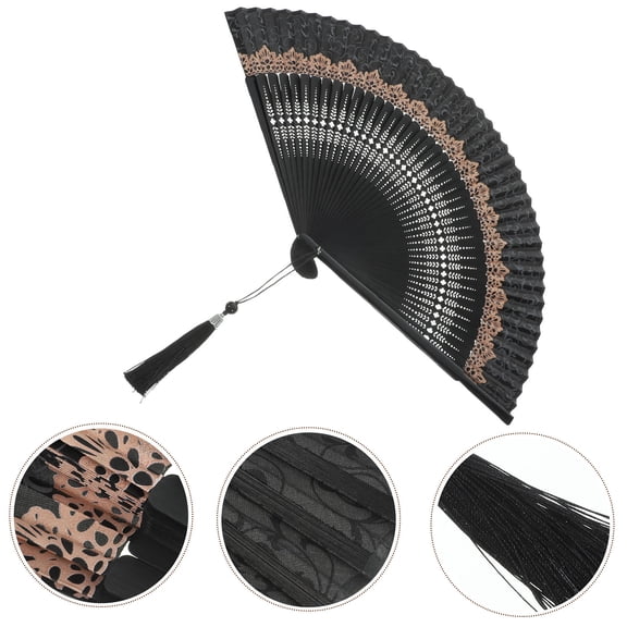 WRITWAA Japanese Style Black Bamboo Folding Fan Lightweight Portable Handheld Fan for Decoration