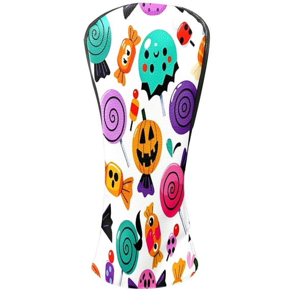 Golf Club Covers, Colorful CandySkull Premium PU Leather Driver Hybrid Putter Head Covers with Velvet Lining, Waterproof Golf Gifts for Men Women