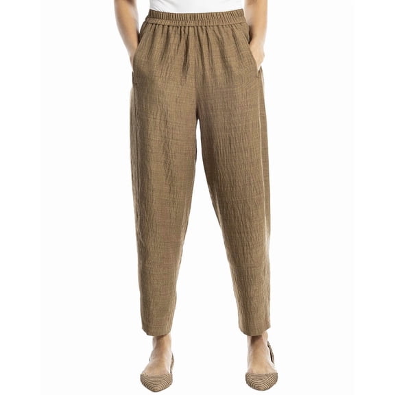 Max Studio womens  Two-Tone Textured Woven Linen-Blend Pant, xs, Brown