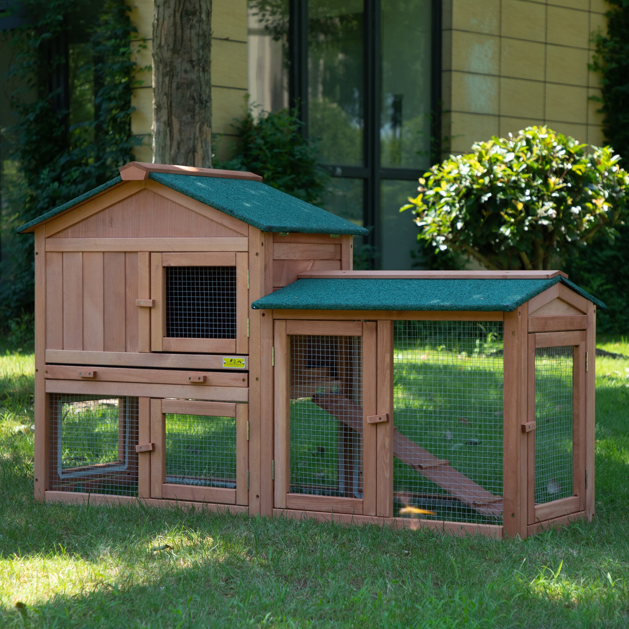 Coziwow 54" Wooden Rabbit Hutch Chicken Coop with Openable Gable Roofs