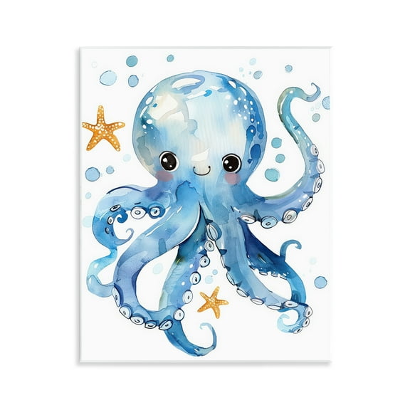 Stupell Industries Happy Smile Octopus Animals Painting Unframed Art Print Wall Art, 11 x 14