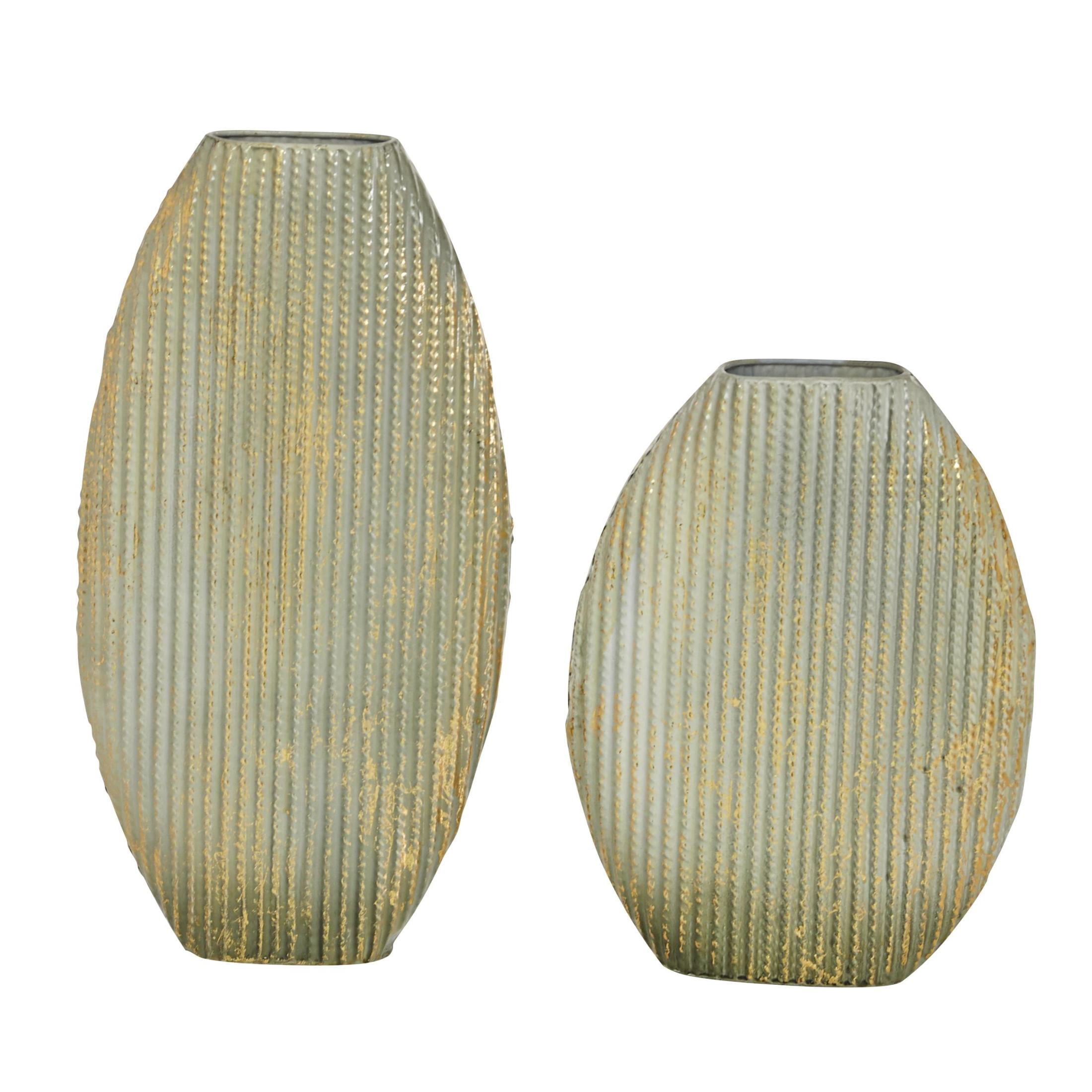 DecMode 12", 16"H Gold Metal Vase with Gold Accents, Set of 2