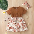 thumbnail image 3 of Youmylove Baby Girls Clothes Summer Outfits Short Sleeve Knitted Floral Dress Headband Stylish Playwear, 3 of 3