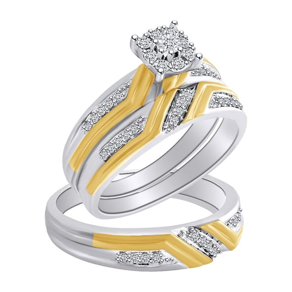 AFFY 1/3 Carat Round White Natural Diamond Engagement Trio Ring Set 10K Two Tone Gold (0.33 Cttw) Ring Size-5