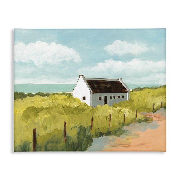 Stupell Industries Coastal White Cabin Architecture Grassy Coastal Beach Landscape Canvas Art, 30 x 24, by Bart E. Slyp