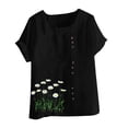 thumbnail image 3 of AVTOIFY Summer Womens Blouses Dressy Casual, Women Casual And Linen Round-Neck Printed Short Sleeve Button T-shirt Blouse Black XL, 3 of 3