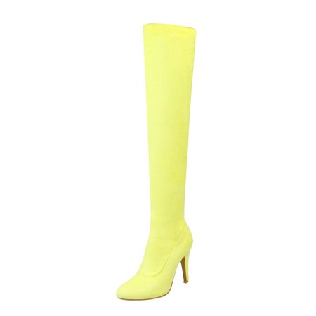 

Women Walking Shoes Women s Autumn And Winter Candy Color Suede Stiletto Heels Slim And Tall Over The Knee Boots Keen-High Boots for Women Suede Yellow