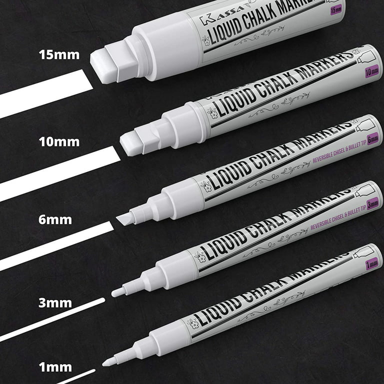 Kassa White Chalk Markers (5 Pack) Liquid Chalkboard Pens: Erasable for Blackboa