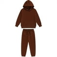 thumbnail image 2 of TQWQT Girls Sweatsuit Size 2-3 2 Piece Tracksuit Solid Color Toddler Boy Sweat Suits Long Sleeve Hooded Sweatshirt and Jogging Pant Plain Kids Sweat Set Coffee, 2 of 3