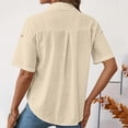 thumbnail image 4 of ZHYou Short Sleeve Shirts for Women Cotton Linen Button Down Collared V Neck Casual Blouses with Pockets,Beige,Size L, 4 of 7