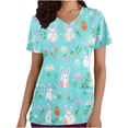 thumbnail image 2 of Puntoco Liquidación de blusas cortas para mujer Blusas estampadas para mujer Blusa de trabajo con cuello en V y manga corta con doble bolsillo, 2 of 5