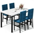 thumbnail image 3 of LinkRomat Dining Table Set for 4, Modern Faux Marble Kitchen Table with 4 Velvet Chairs, Space Saving Dinette Set for Dining Room, White & Blue, 3 of 11