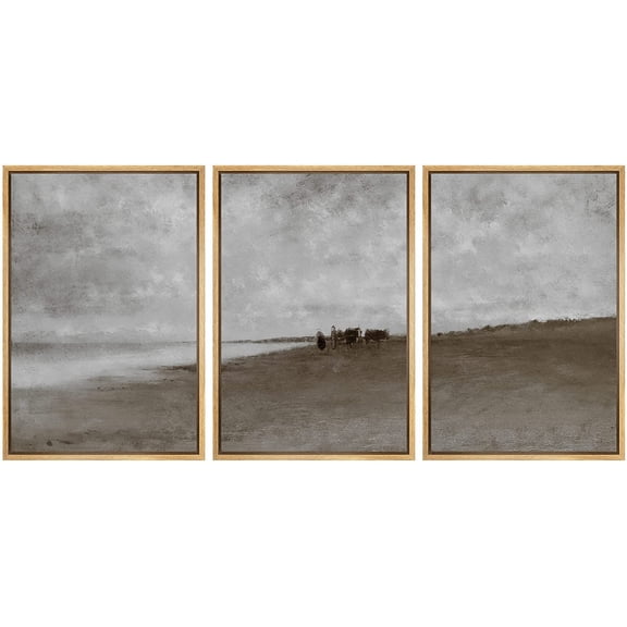 IDEA4WALL Framed Canvas Print Wall Art Set Pastel Watercolor Minimal Beach Landscape Nature Modern Art Rustic Scenic Multicolor for Living Room, Bedroom, Office - 16"x24"x3 Natural