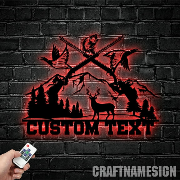Craftnamesign Custom Animal Hunting Metal Wall Art LED Light, Hunter Gifts, Hunting Sign
