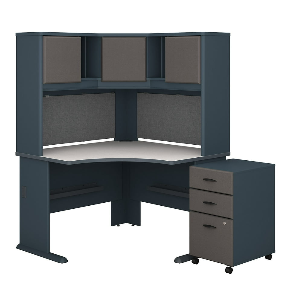 Bush Series A Slate Corner Desk with Hutch and 3 Drawer Mobile Ped