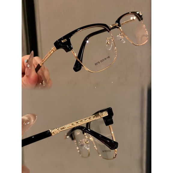 Generic Adult Blue Light Blocking Browline Computer Glasses, Black/Gold, 1 Pair
