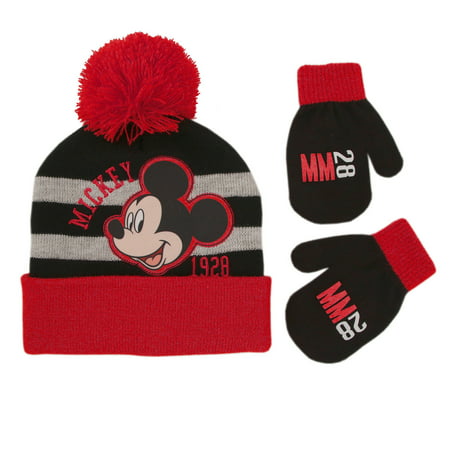 Disney Mickey Mouse Hat and Mittens Cold Weather Set, Toddler Boys, Age 2-4