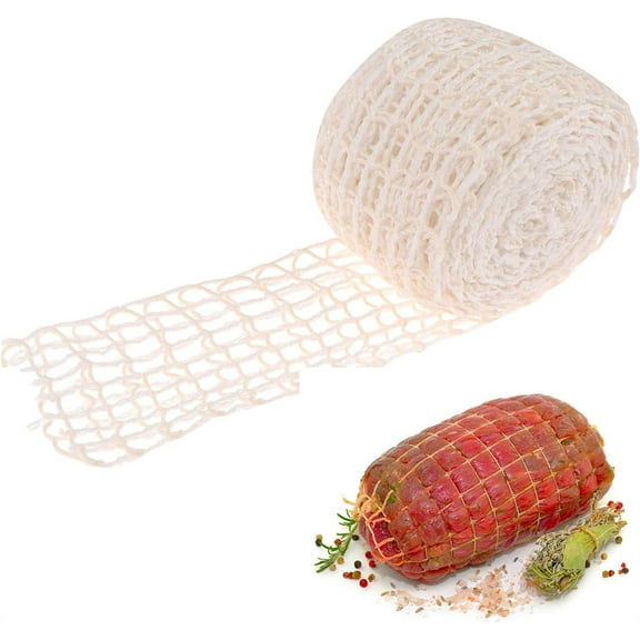 Tutuviw Meat Netting Roll 16 Holes, 16.4Ft Elastic Cotton Sausage Netting, Butcher Netting for Meat, Ham Netting for Smoking, Kitchen for Meat Poultry Ham Sausage Making