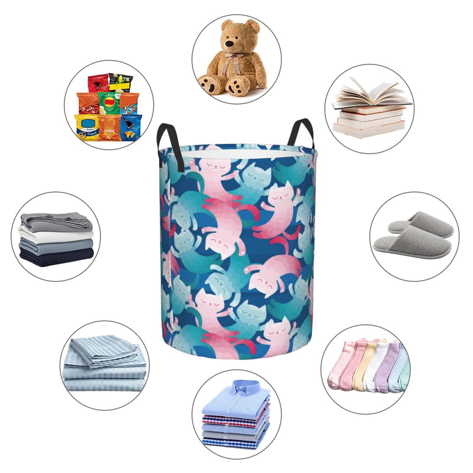 Large Laundry Basket with Handles - dancing cat Kids Baby Dirty Clothes Laundry Hamper for Bedroom Aesthetic