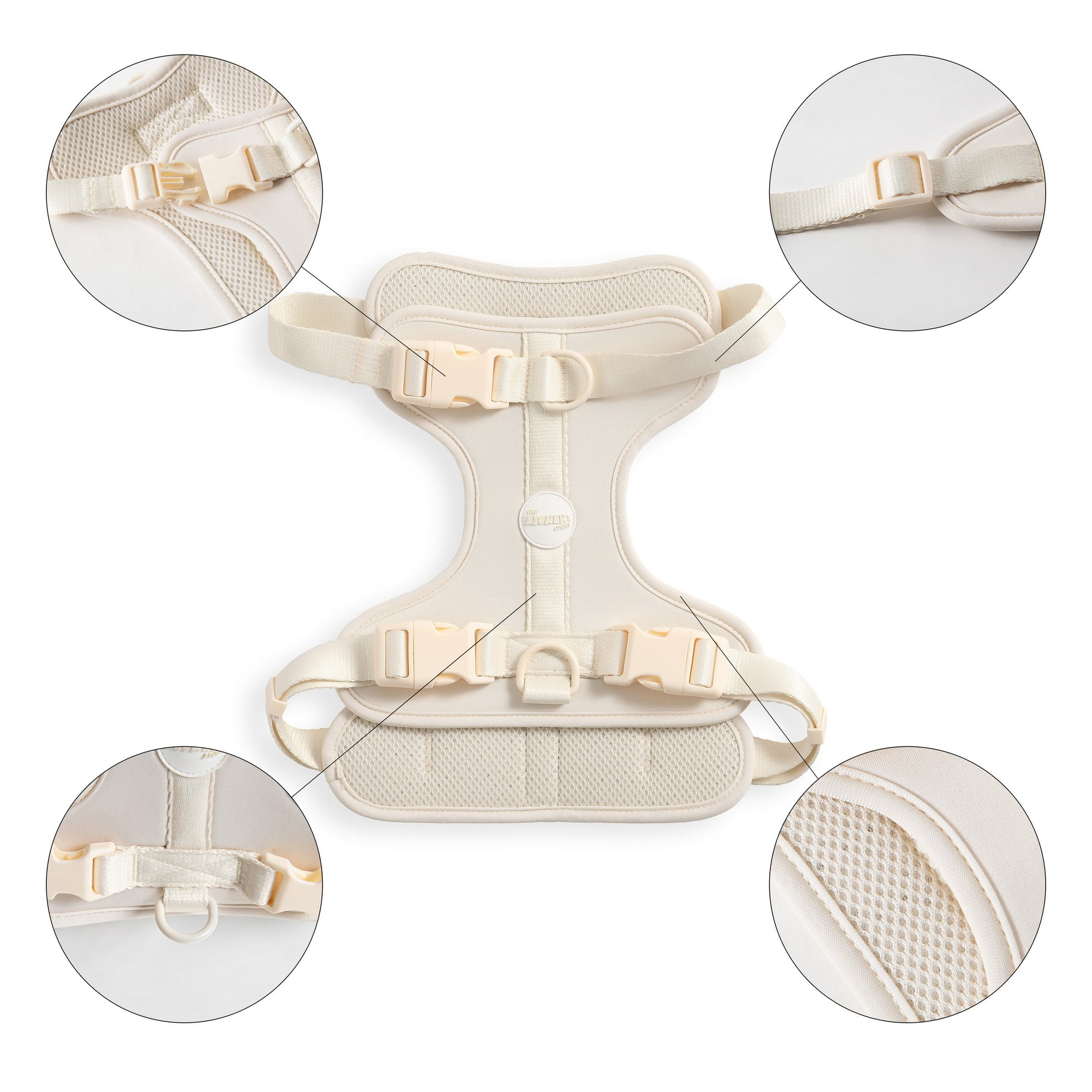 THE LICKER STORE Arlo Large Adjustable Soft Padded No Pull Pet Harness with 3 Buckles and 3 Leash Clips, Almond, HNS1003L
