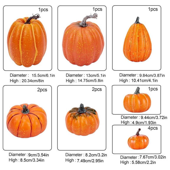 Clearance Under $9.9! 12PACK Fall Pumpkin Decor Set, Assorted Sizes Orange & White for Halloween Table, Plastic, (One Size, Orange)