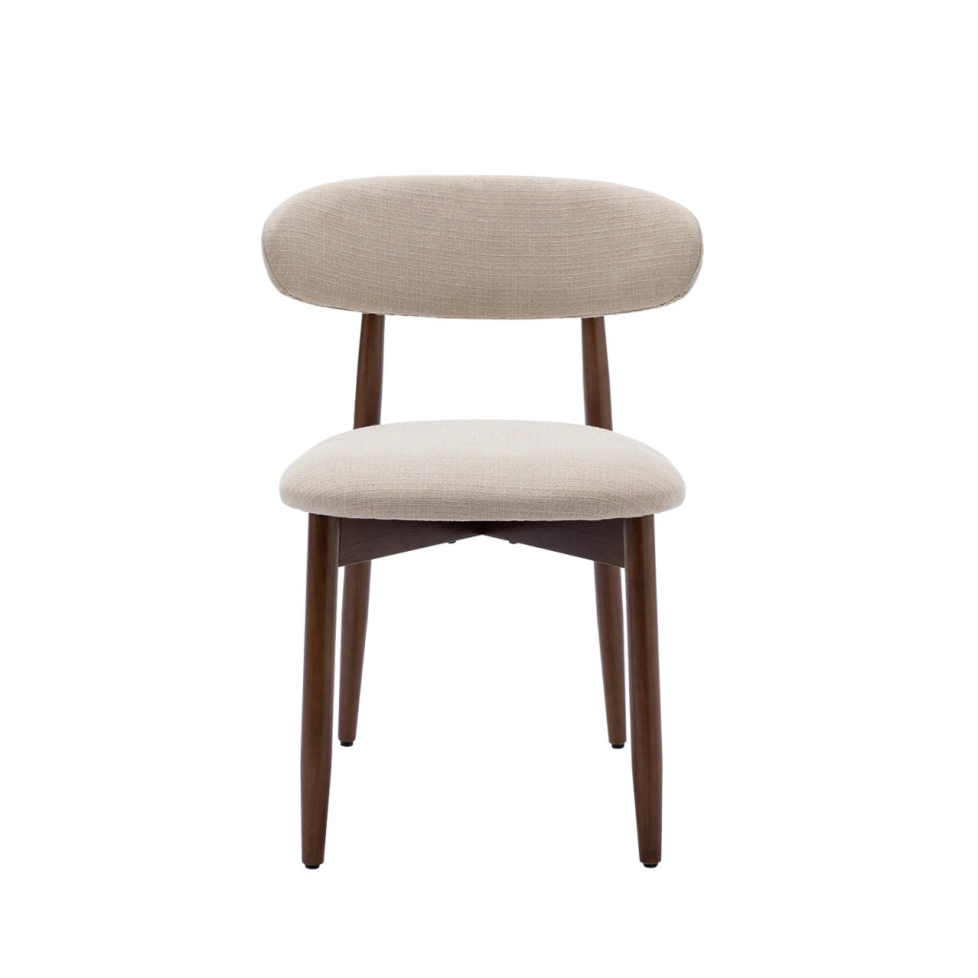 EOP Wooden Dining Chairs Set of 6, Farmhouse Kitchen Side Chairs with Foot Pegs, Mid-Century Modern Fabric Upholstered Dining Room Chairs for Kitchen, Dining Room, Beige
