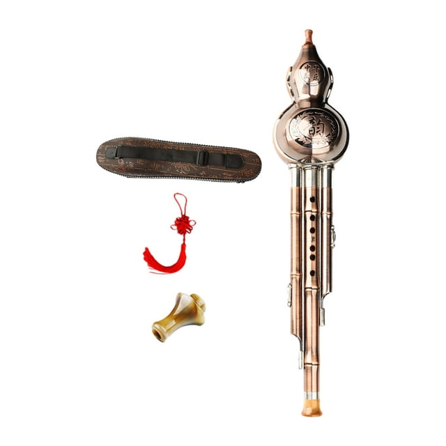 Bunblic Flûte Hulusi Instrument Folklorique Chinois avec Étui, Embout, Instrument de Musique Nœud Chinois Flûte Gourde pour Cadeau de Vacances Cuivre B Key Adulte
