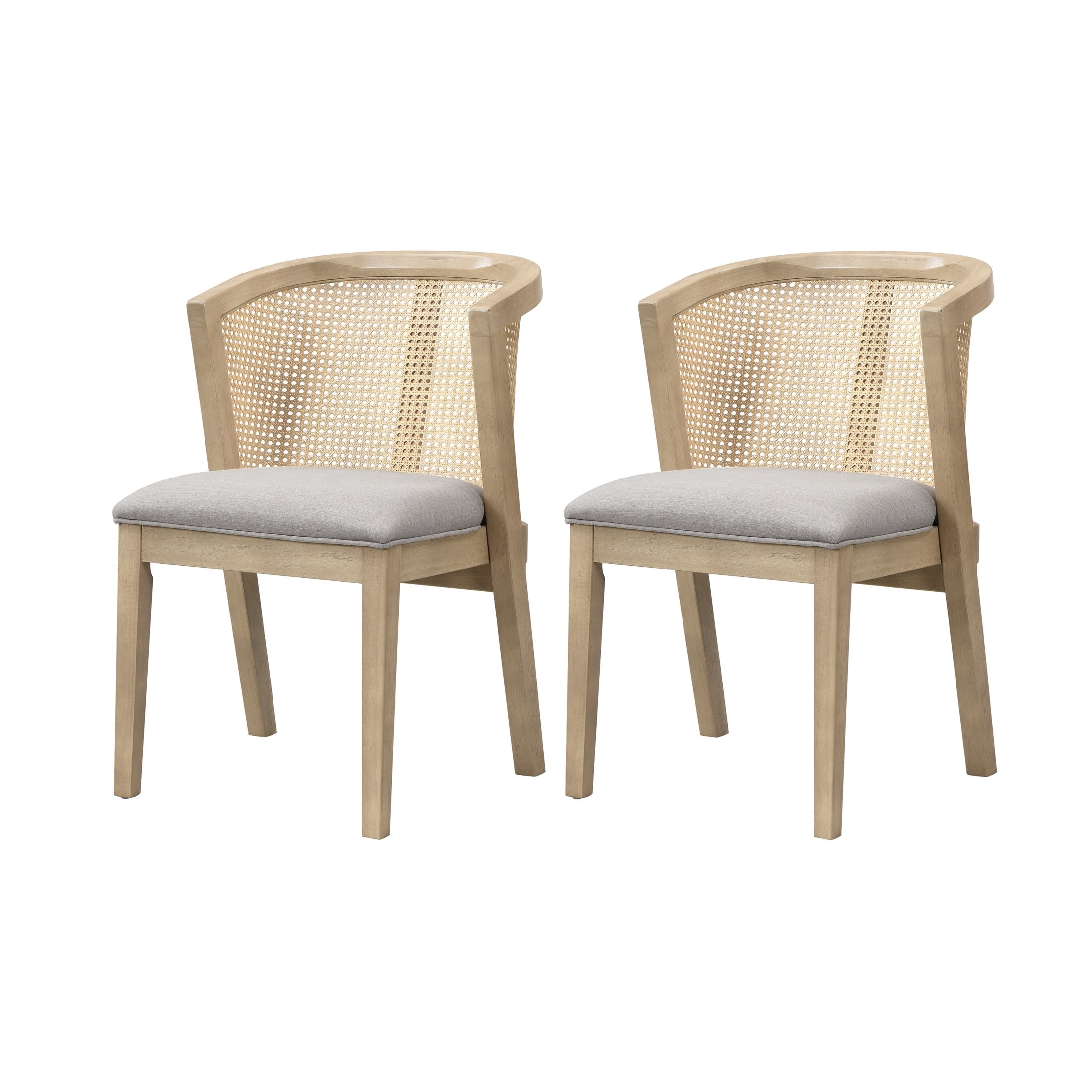 Christopher Knight Home Wood Dining Chairs with Cane Rattan Backrest, Light Ash+Pebble, Set of 2