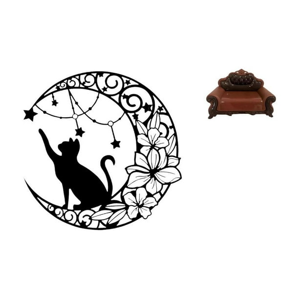 Arte de pared,Estatua decorativa de pared de gato negro de metal,Escultura de pared de metal minimalista con adorno de pared,Sofá en miniatura para muñecas,Muebles de casa de muñecas,modelo