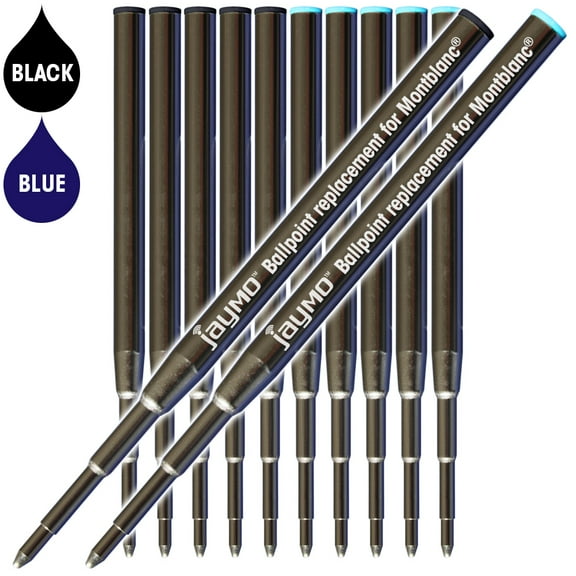 Jaymo Replacement for Montblanc 128211/128214 - Measures 3.875 in / 98 mm Long - Ballpoint Pen Refill - 6 Black   6 Blue