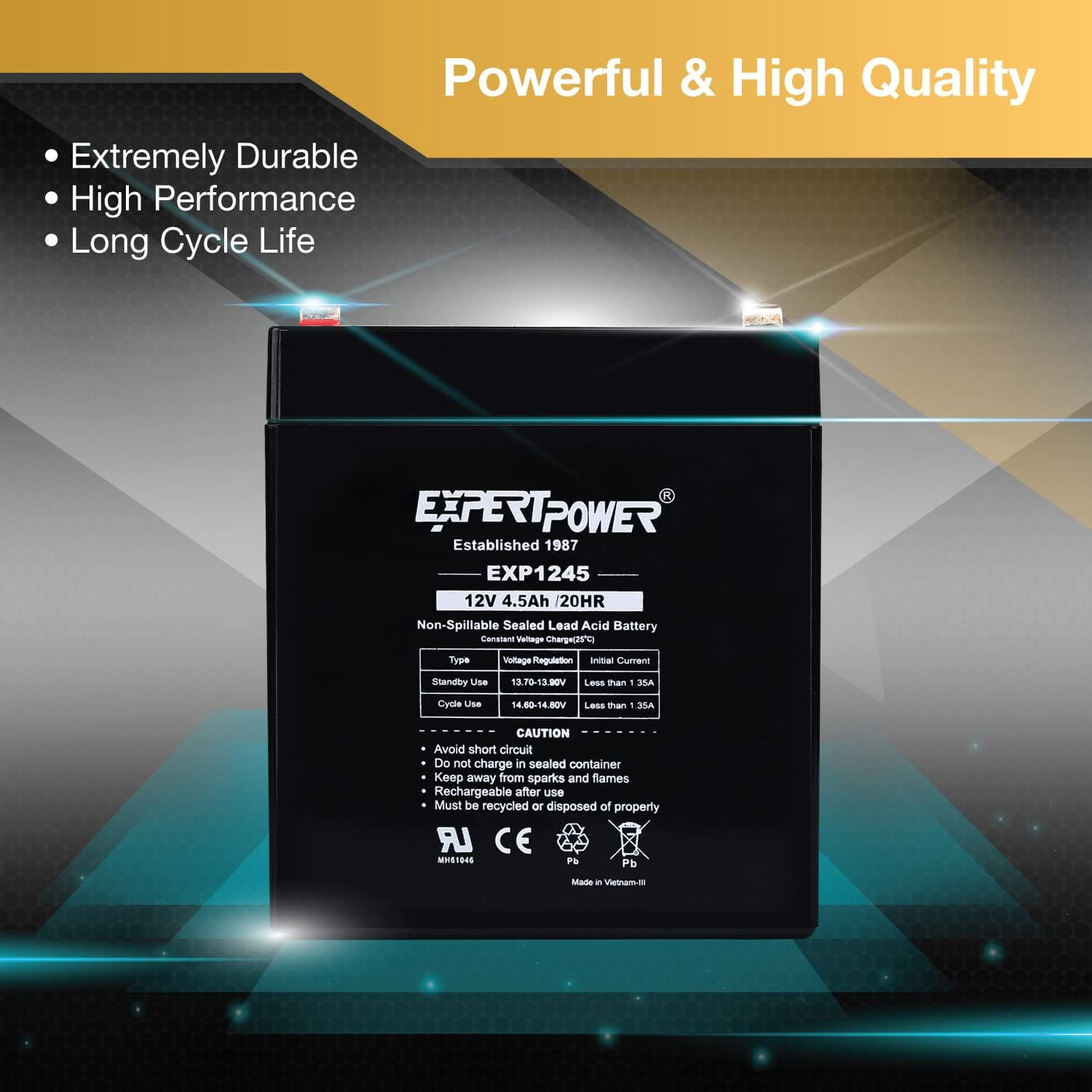 EXP1245-12V 4.5Ah Rechargeable SLA Battery for Security System, UPS, Garage Door Opener Replacement, Fire Alarm Batteries, Sealed Lead Acid, 12V Backup