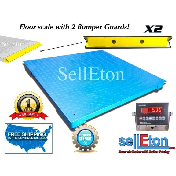 60" x 60" (5' x 5') Floor scale pallet size with 2 bumper guards 5000 lbs x 1 lb