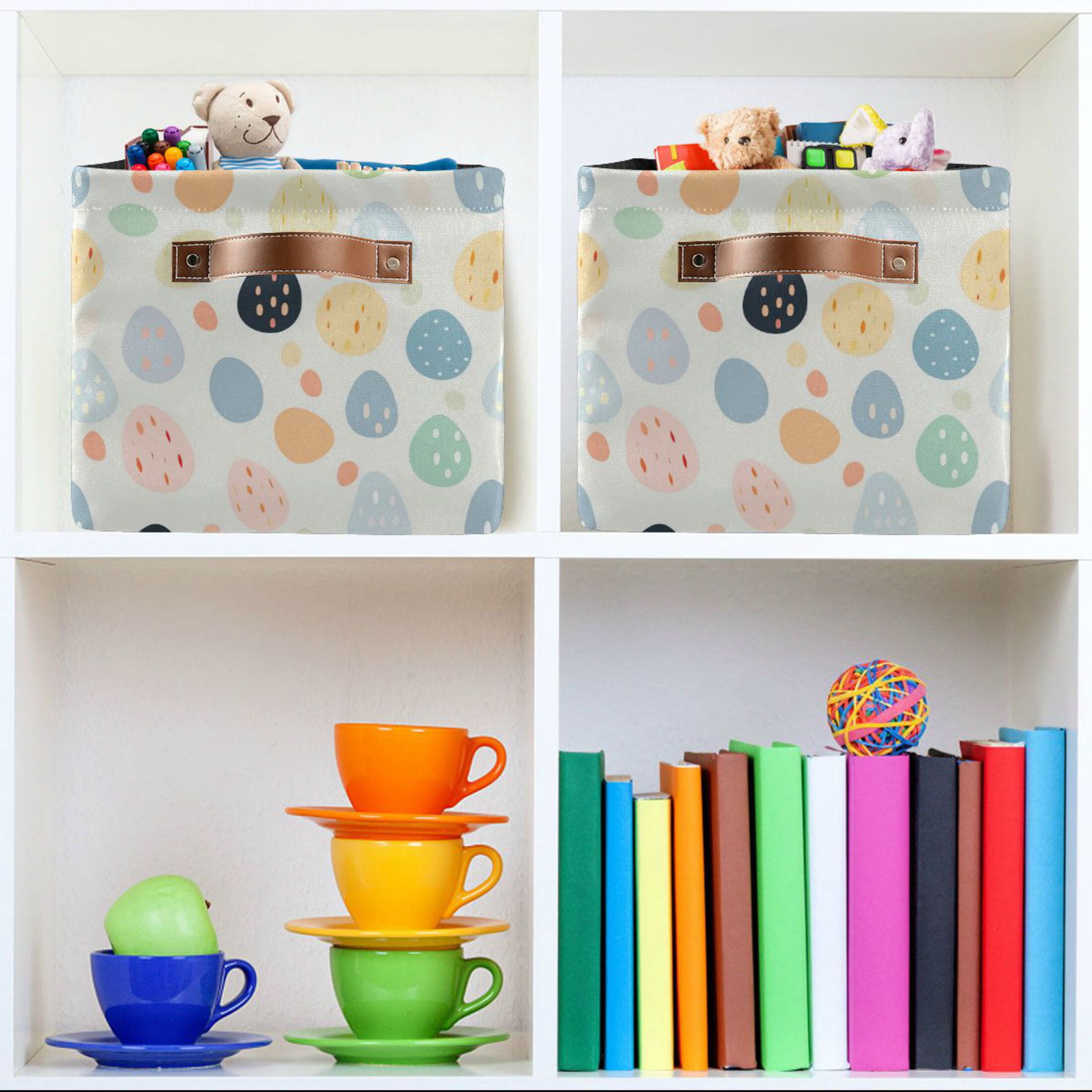 Easter Eggs with Dots Storage Bins with Handle Fabric Organizer Basket Foldable Box 2 Pack 14.2x10.2x8.3
