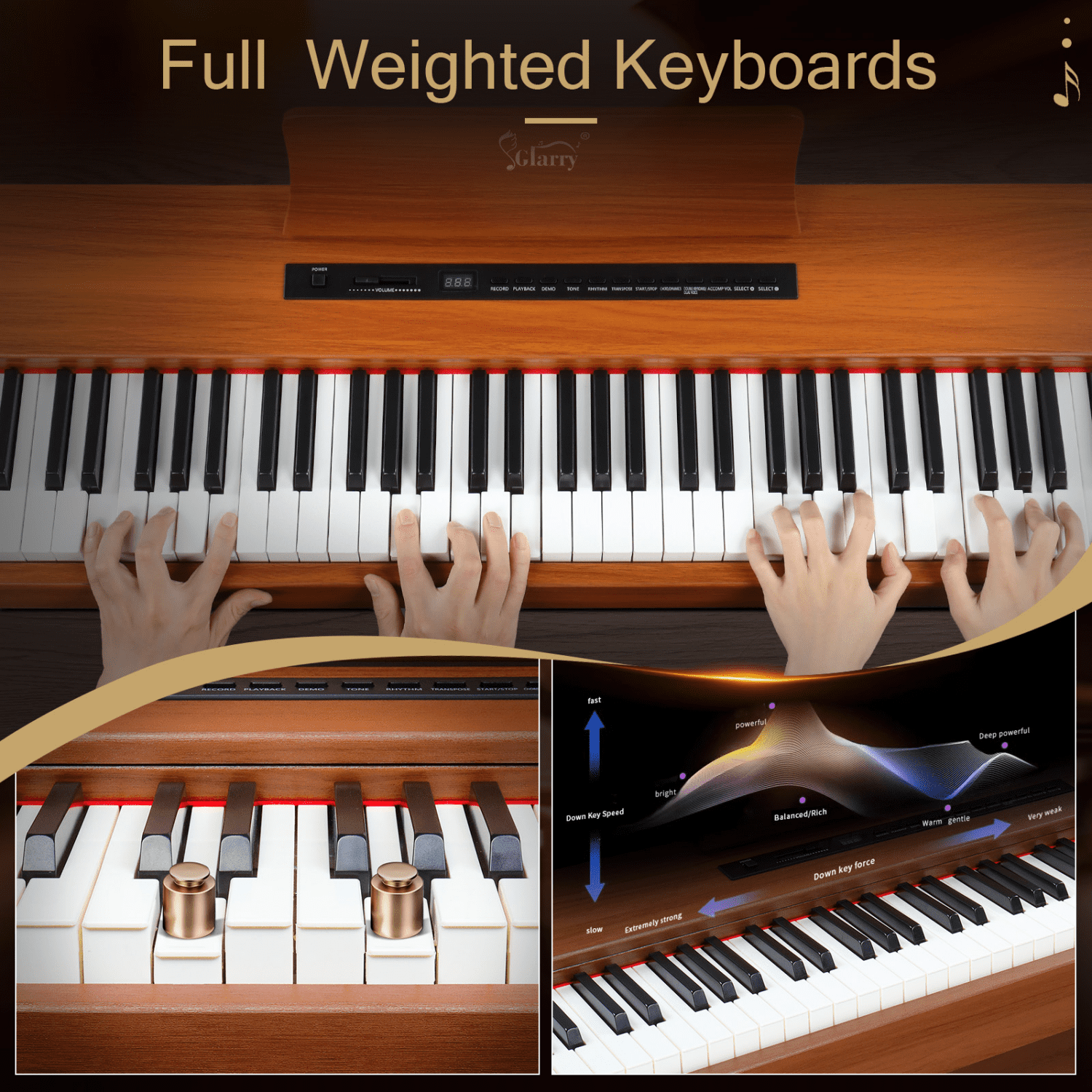 Hassch 88 Key Digital Piano with Furniture Stand for Beginners, Full Weighted Keyboard with Power Adapter, Triple Pedals and Headphone, Walnut