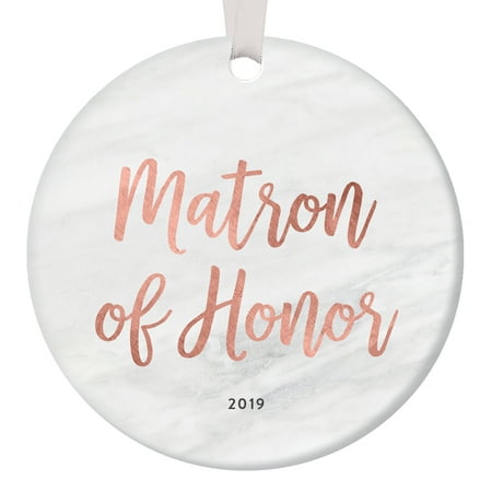 Matron of Honor Proposal Ornament Christmas 2019 Keepsake Will You Be Team Bride Wedding Favors Asking Sister Best Friend Bridal Shower Modern Rose Gold Marble Copper 3