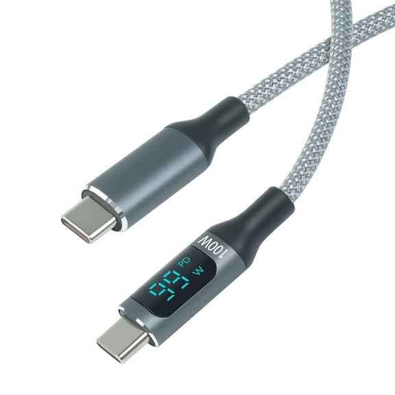 Dutevolns USB C Cable 3.3FT, 100W 5A Fast Charging USB C Charger Cable with LED Display, Zinc Alloy Nylon Braided USB C to USB C Cable for iPhone 16/Pro/Plus/Pro Max, MacBook, iPad Pro and more