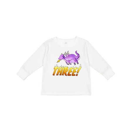 

Inktastic 3rd Birthday Purple Dragon Breathing Fire Gift Toddler Boy or Toddler Girl Long Sleeve T-Shirt