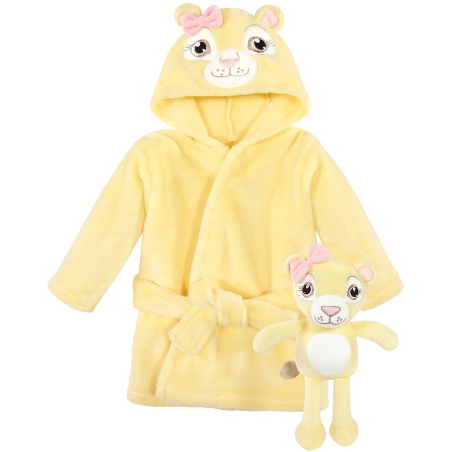 Hudson Baby Infant Girl Plush Bathrobe and Toy Set, Lion Girl, One Size
