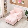 thumbnail image 3 of 36" Small Chaise Lounge Indoor, Modern Corduroy Sleeper Chair with Ottoman and Armrests, Single Sofa Chair with Thick Cushion for Living Room, Pink, 3 of 7