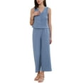 thumbnail image 2 of INSPIRE CHIC 2 Piece Sets for Women's High Waist Pockets Textured Dressy Casual Lounge Pants Suit Set XS Blue, 2 of 6